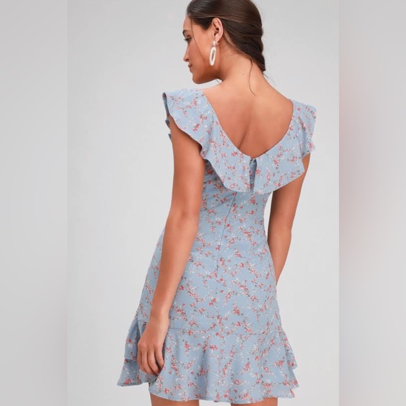 Lulu’s Radiant Rosa Light Blue Floral Print Ruffled Mini Dress - Picture 2 of 7